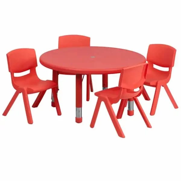Flash Furniture YU-YCX-0073-2-ROUND-TBL-RED-E-GG Red Preschool Activity Table Set with Four Chairs — view 1
