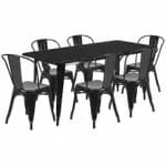Flash Furniture ET-CT005-6-30-BL-GG Blue Galvanized Steel Table and Chair Set with Six Chairs — view 4