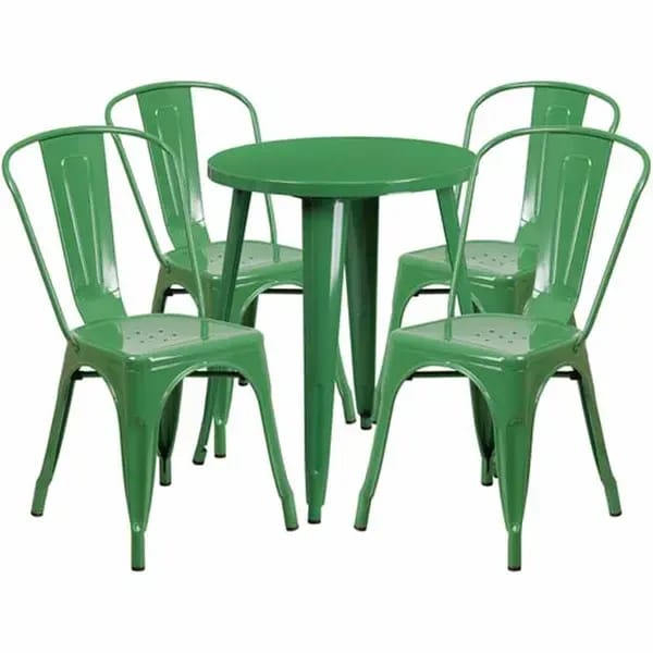 Flash Furniture CH-51080TH-4-18CAFE-GN-GG Green Metal Table and Chair Set with Four Chairs — view 1