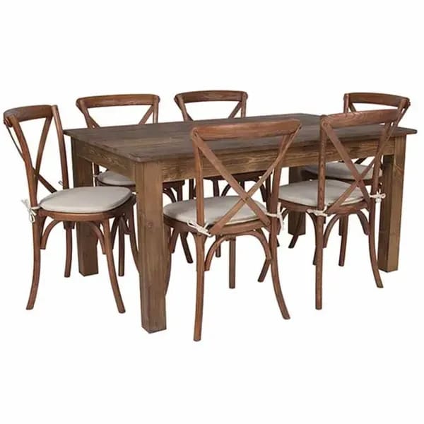 Flash Furniture XA-FARM-19-GG Pecan Wood Farm Table and Chair Set with Six Chairs — view 2