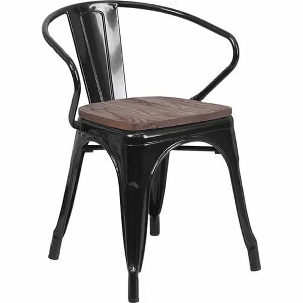 Flash Furniture CH-31270-BK-WD-GG Black Galvanized Steel Armchair with Wood Seat — view 2