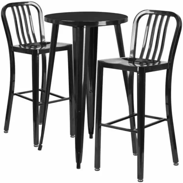 Flash Furniture CH-51080BH-2-30VRT-BK-GG Black Metal Bar Stool and Table Set with Two Bar Stools — view 1