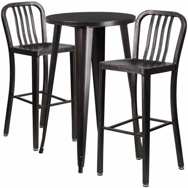 Flash Furniture CH-51080BH-2-30VRT-BQ-GG Black and Antique Gold Metal Bar Stool and Table Set with Two Bar Stools — view 1
