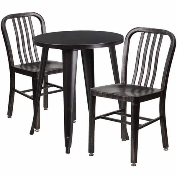 Flash Furniture CH-51080TH-2-18VRT-BQ-GG Black and Antique Gold Metal Table and Chair Set with Two Chairs — view 1