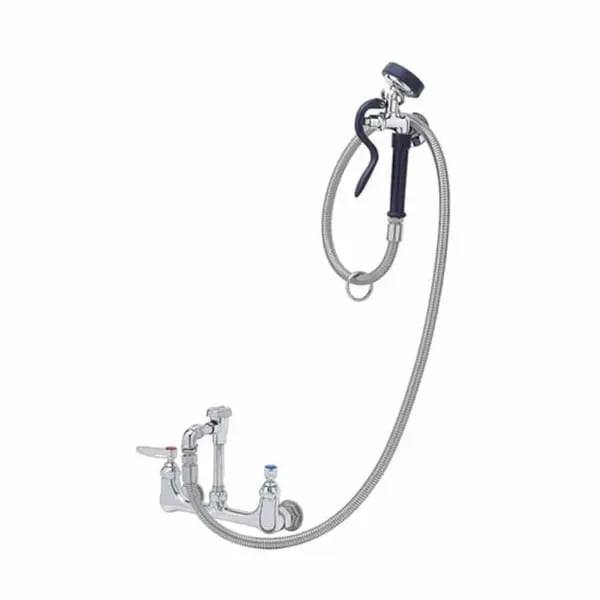 T&S B-0167-02 8" Wall Mount Pre-Rinse Faucet with 72" Hose Spray Assembly with Spray Hose — view 2