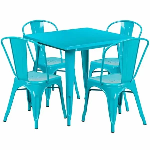 Flash Furniture ET-CT002-4-30-CB-GG Crystal Teal Galvanized Steel Table and Chair Set with Four Chairs — view 1
