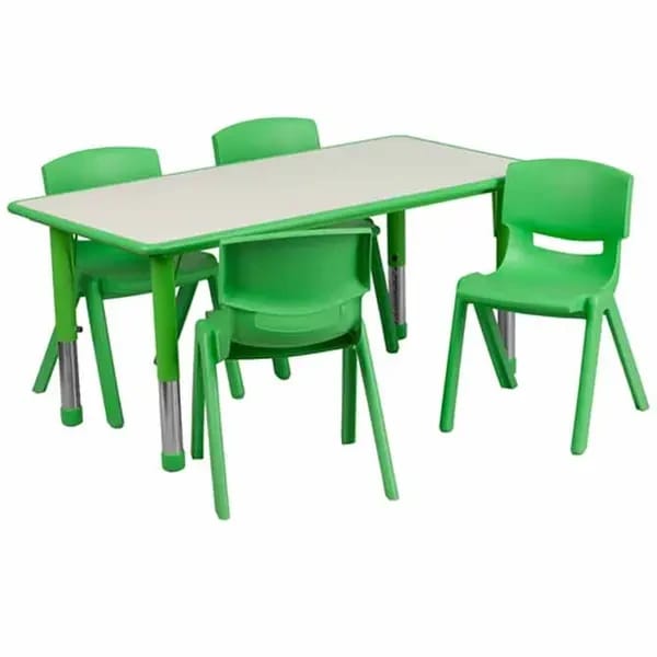 Flash Furniture YU-YCY-060-0034-RECT-TBL-GREEN-GG Gray Laminate/Green Preschool Activity Table Set with Four Chairs — view 2