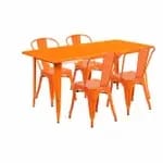 Flash Furniture ET-CT005-6-30-BL-GG Blue Galvanized Steel Table and Chair Set with Six Chairs — view 3