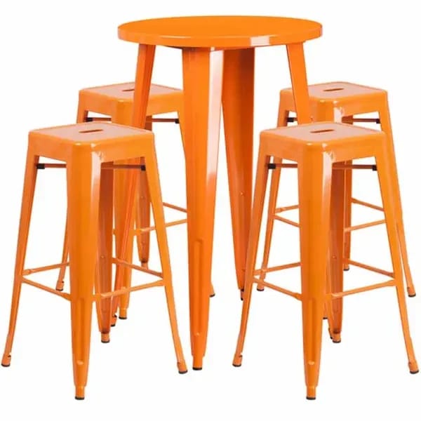 Flash Furniture CH-51080BH-4-30SQST-OR-GG Orange Metal Bar Stool and Table Set with Four Bar Stools — view 1