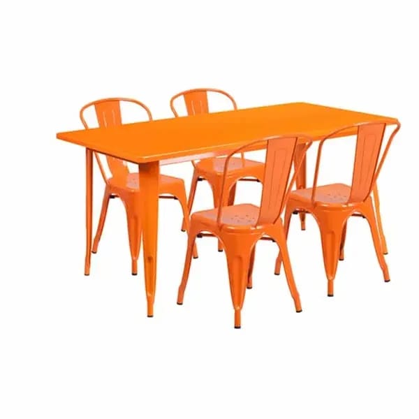 Flash Furniture ET-CT005-4-30-OR-GG Orange Galvanized Steel Table and Chair Set with Four Chairs — view 2