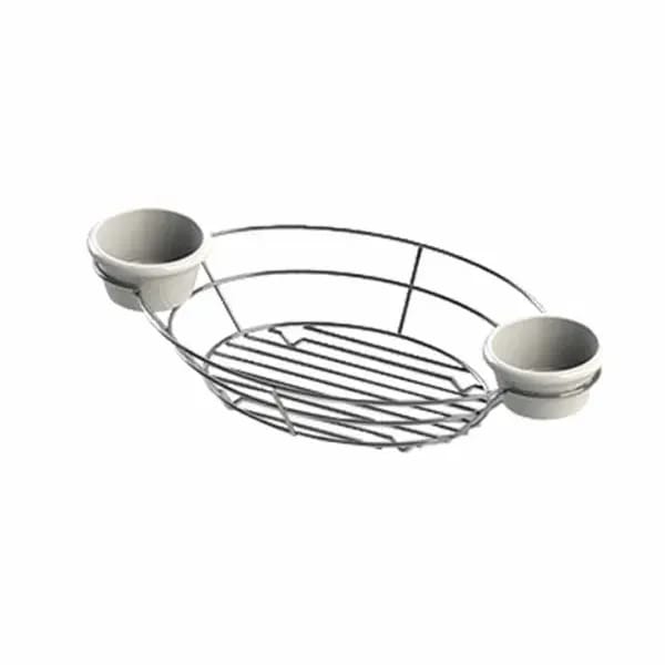Tablecraft H711372 Chrome Plated Metal Meranda Oval Basket with Integrated Ramekins 13" x 7" x 2 — view 1