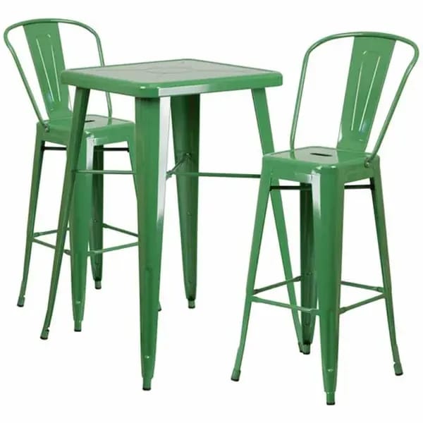 Flash Furniture CH-31330B-2-30GB-GN-GG Green Galvanized Steel Bar Stool and Table Set with Two Bar Stools — view 1
