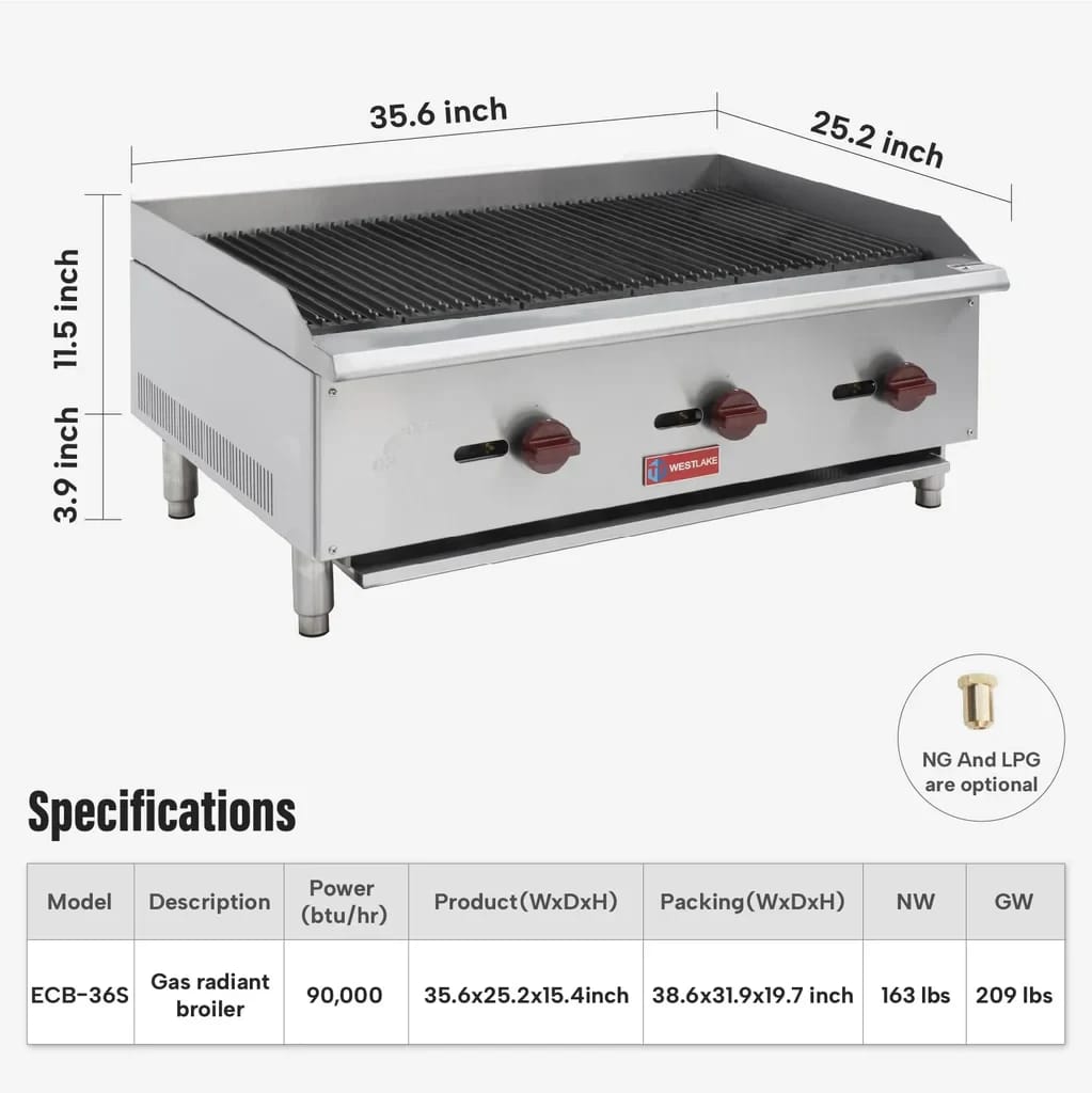 Westlake ECB-36S Gas Radiant Broiler 35.6" 90,000 Btu — view 2