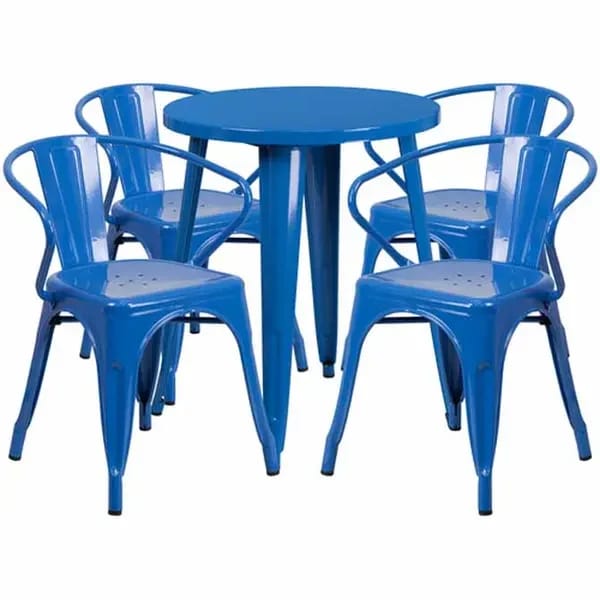 Flash Furniture CH-51080TH-4-18ARM-BL-GG Blue Metal Table and Chair Set with Four Chairs — view 2