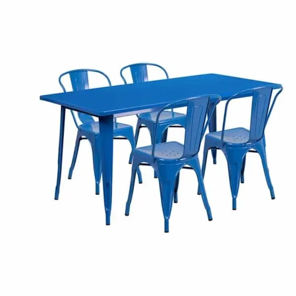Flash Furniture ET-CT005-4-30-BL-GG Blue Galvanized Steel Table and Chair Set with Four Chairs — view 2