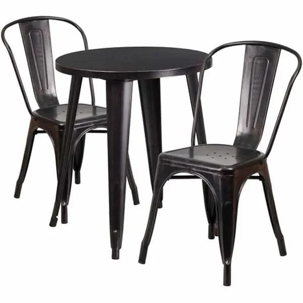 Flash Furniture CH-51080TH-2-18CAFE-BQ-GG Black and Antique Gold Metal Table and Chair Set with Two Chairs — view 1