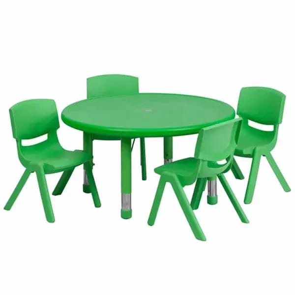 Flash Furniture YU-YCX-0073-2-ROUND-TBL-GREEN-E-GG Green Preschool Activity Table Set with Four Chairs — view 1