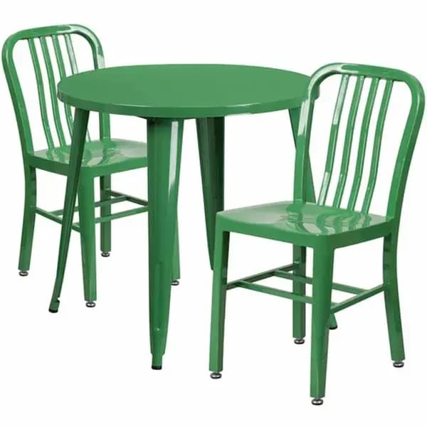 Flash Furniture CH-51090TH-2-18VRT-GN-GG Green Metal Table and Chair Set with Two Chairs — view 1