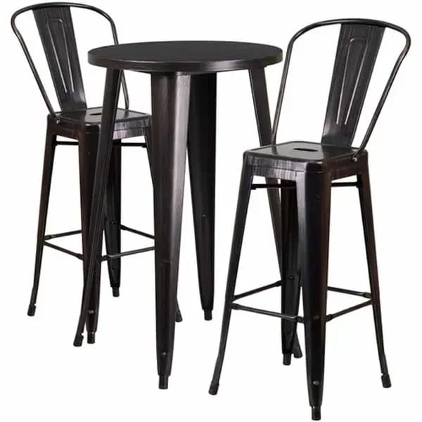 Flash Furniture CH-51080BH-2-30CAFE-BQ-GG Black and Antique Gold Metal Bar Stool and Table Set with Two Bar Stools — view 2