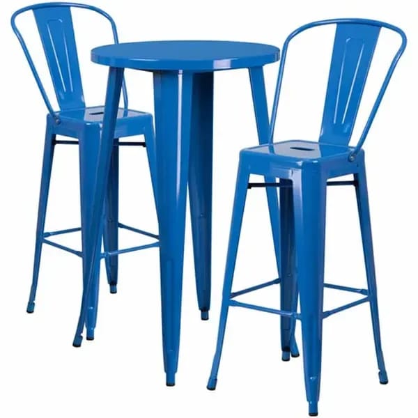 Flash Furniture CH-51080BH-2-30CAFE-BL-GG Blue Metal Bar Stool and Table Set with Two Bar Stools — view 1
