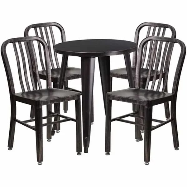 Flash Furniture CH-51080TH-4-18VRT-BQ-GG Black and Antique Gold Metal Table and Chair Set with Four Chairs — view 1
