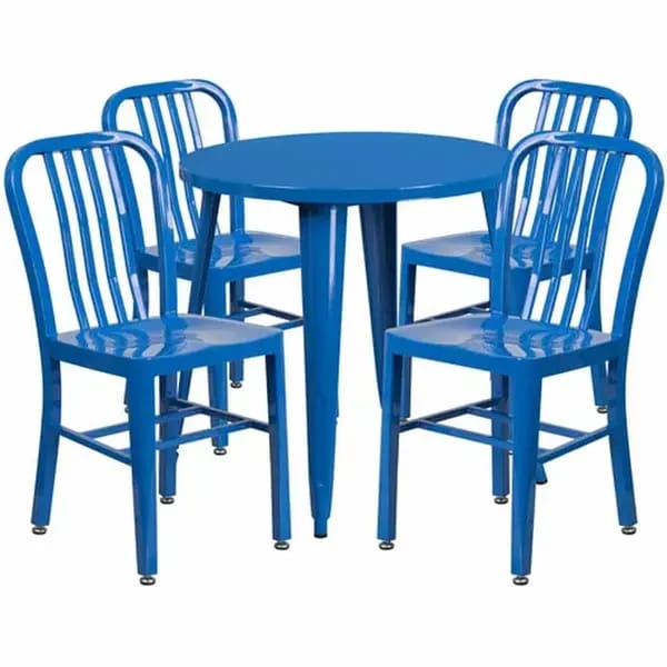 Flash Furniture CH-51090TH-4-18VRT-BL-GG Blue Metal Table and Chair Set with Four Chairs — view 1