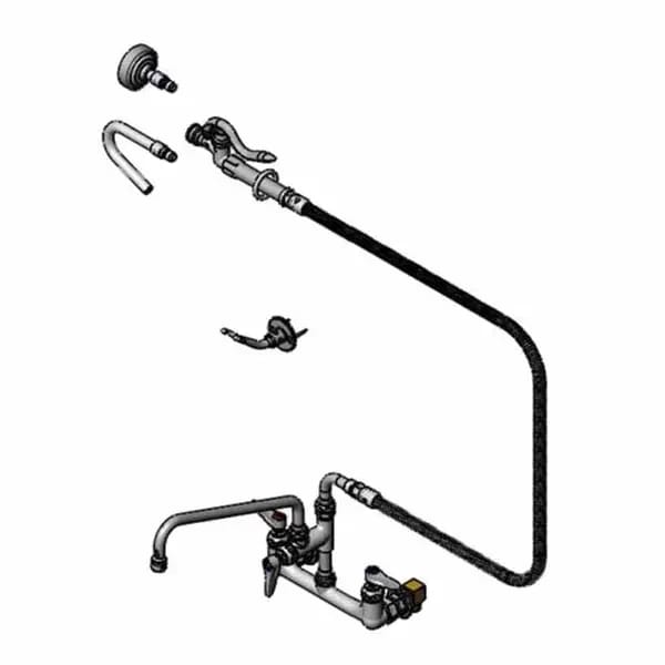 T&S B-0175-60H-QDSV 8" Wall Mount Pre-Rinse Faucet with Add-On 12" Swing Spout Faucet Spray Assembly with Spray Hose — view 2