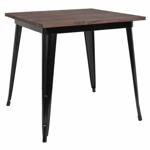 Flash Furniture CH-51040-29M1-BK-GG 31-1/2" Square Dining Height Galvanized Steel Black Table with Walnut Elm Wood Top — view 1