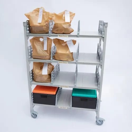 Cambro Camshelving CPM244867FX3480 4-Tier Speckled Gray Mobile Flex Station 24"W X 48"L X 67"H — view 2