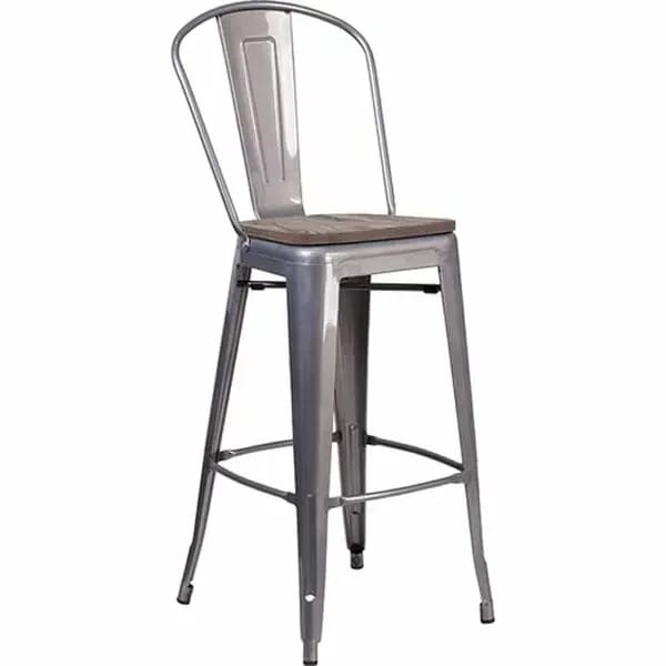 Flash Furniture XU-DG-TP001B-30-WD-GG Silver Galvanized Steel Bar Stool with Wood Seat — view 1
