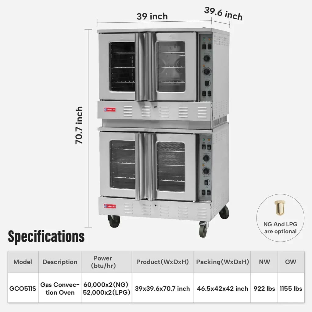 Westlake GCO511S Double Convection Oven 39" 60,000 Btu x2 — view 2