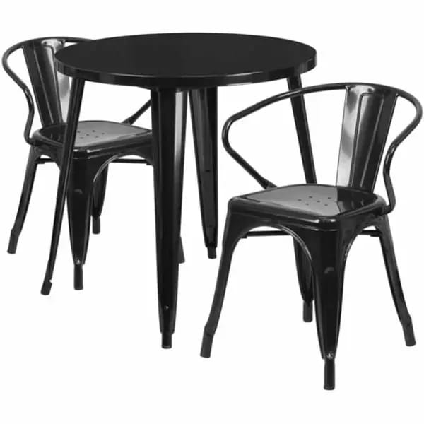 Flash Furniture CH-51090TH-2-18ARM-BK-GG Black Metal Table and Chair Set with Two Chairs — view 1