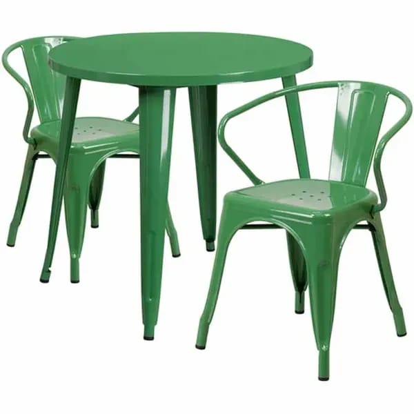 Flash Furniture CH-51090TH-2-18ARM-GN-GG Green Metal Table and Chair Set with Two Chairs — view 1