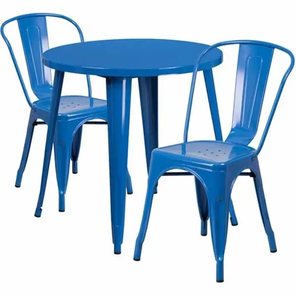Flash Furniture CH-51090TH-2-18CAFE-BL-GG Blue Metal Table and Chair Set with Two Chairs — view 1