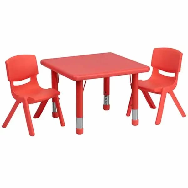 Flash Furniture YU-YCX-0023-2-SQR-TBL-RED-R-GG Red Preschool Activity Table Set with Two Chairs — view 1