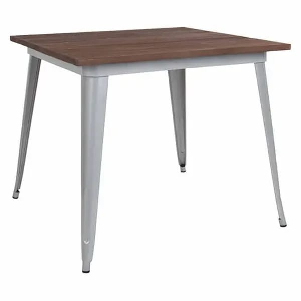 Flash Furniture CH-51050-29M1-SIL-GG 36" Square Dining Height Galvanized Steel Silver Table with Walnut Elm Wood Top — view 1
