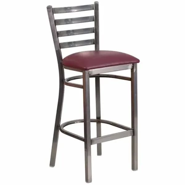 Flash Furniture XU-DG697BLAD-CLR-BAR-BURV-GG Clear Coat Metal Ladder Back Bar Stool with Burgundy Vinyl Seat — view 1