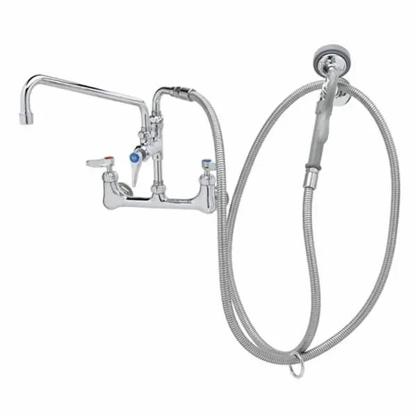 T&S B-0175-CR 8" Wall Mount Pre-Rinse Faucet with Add-On 12" Swing Spout Faucet Spray Assembly with Spray Hose — view 2