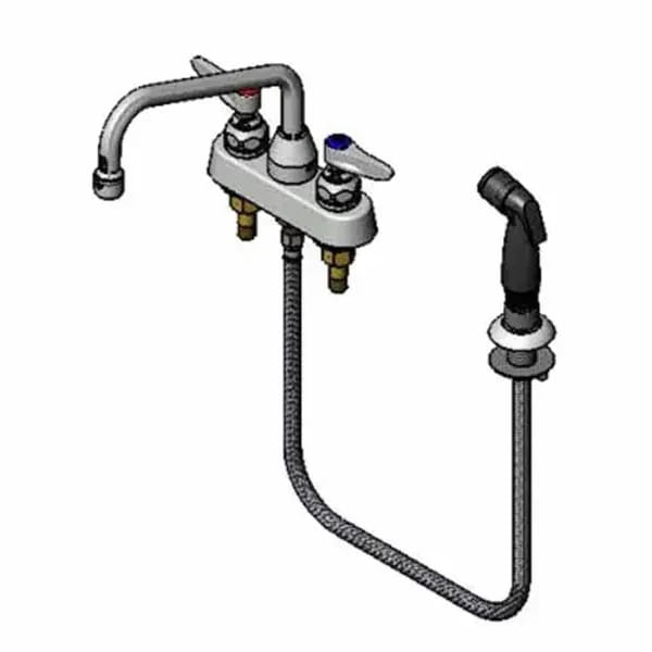 T&S B-1171-07 4" Deck Mount Lavatory Faucet with 8" Swing Spout Nozzle and Spray Hose — view 1