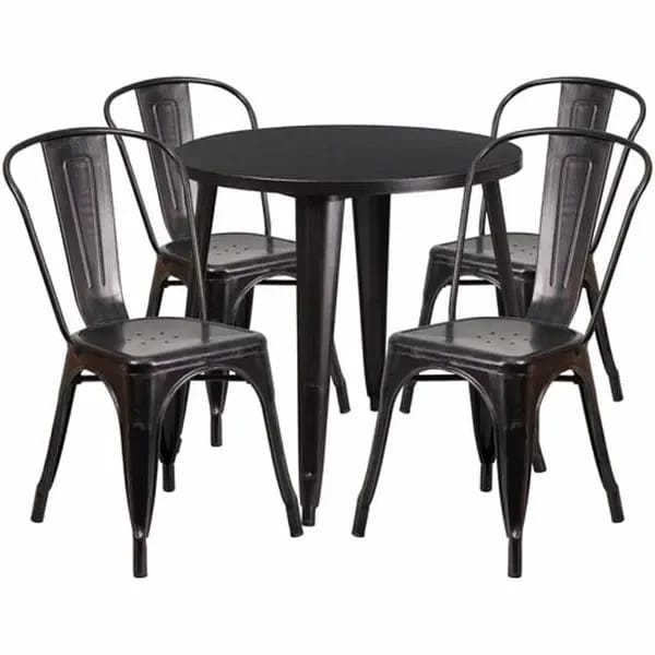 Flash Furniture CH-51090TH-4-18CAFE-BQ-GG Black and Antique Gold Metal Table and Chair Set with Four Chairs — view 1