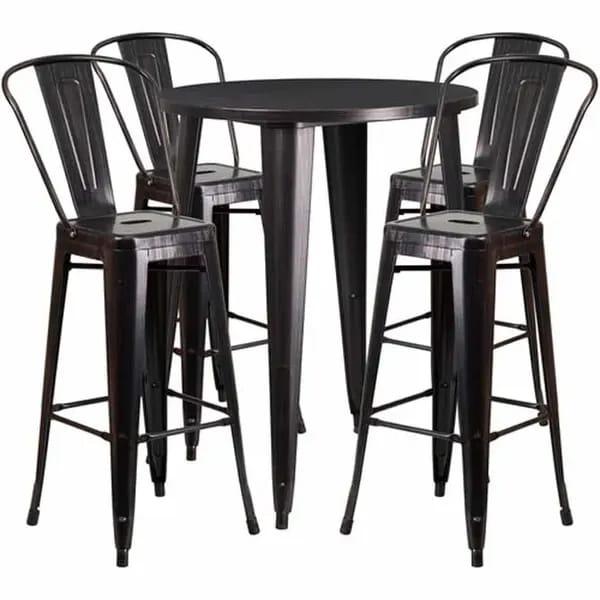 Flash Furniture CH-51090BH-4-30CAFE-BQ-GG Black and Antique Gold Metal Bar Stool and Table Set with Four Bar Stools — view 1