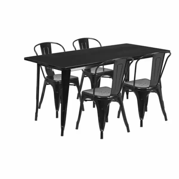Flash Furniture ET-CT005-4-30-BK-GG Black Galvanized Steel Table and Chair Set with Four Chairs — view 2