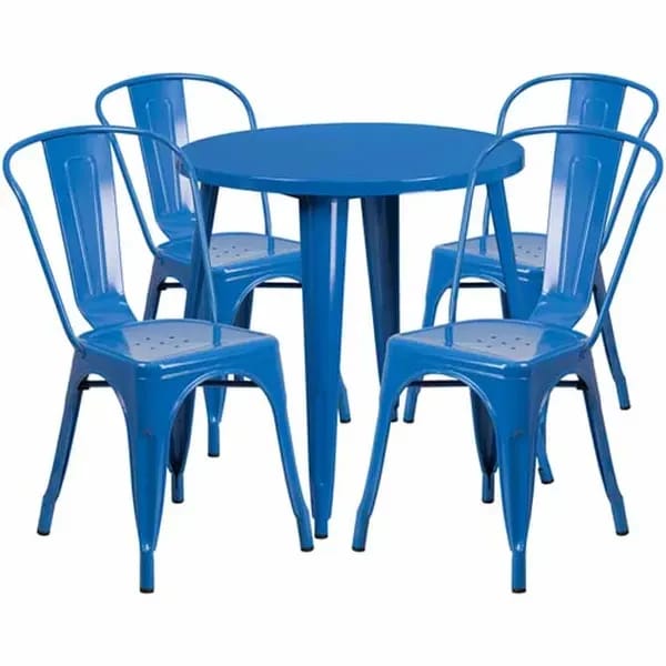 Flash Furniture CH-51090TH-4-18CAFE-BL-GG Blue Metal Table and Chair Set with Four Chairs — view 1