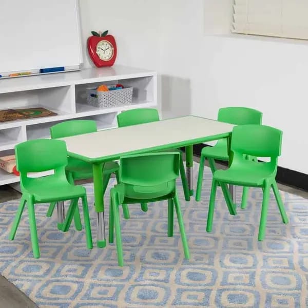 Flash Furniture YU-YCY-060-0036-RECT-TBL-GREEN-GG Gray Laminate/Green Preschool Activity Table Set with Six Chairs — view 1