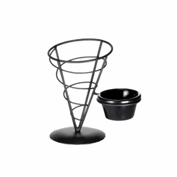 Tablecraft ACR57 Black Metal Vertigo Appetizer Cone with Ramekin 5" x 7" — view 1