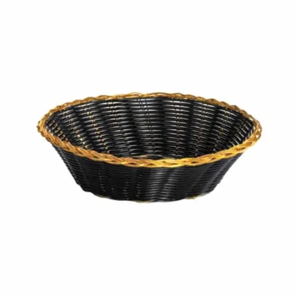 Tablecraft 875B Black Round Woven Basket with Gold Trim 8" x 2" | Case of 12 — view 1