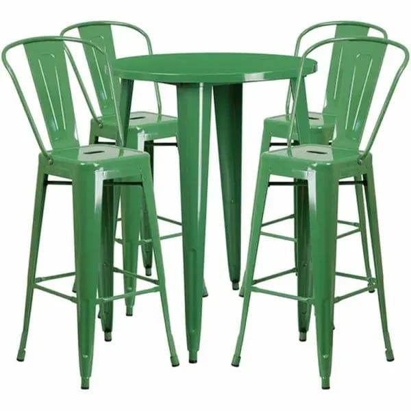 Flash Furniture CH-51090BH-4-30CAFE-GN-GG Green Metal Bar Stool and Table Set with Four Bar Stools — view 1