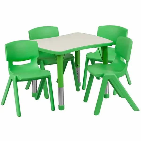 Flash Furniture YU-YCY-098-0034-RECT-TBL-GREEN-GG Gray Laminate/Green Preschool Activity Table Set with Four Chairs — view 1