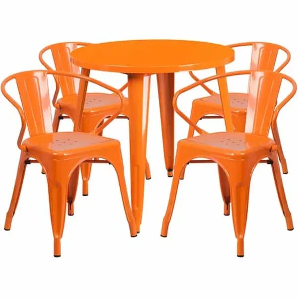 Flash Furniture CH-51090TH-4-18ARM-OR-GG Orange Metal Table and Chair Set with Four Chairs — view 2