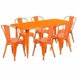 Flash Furniture ET-CT005-6-30-BL-GG Blue Galvanized Steel Table and Chair Set with Six Chairs — view 6